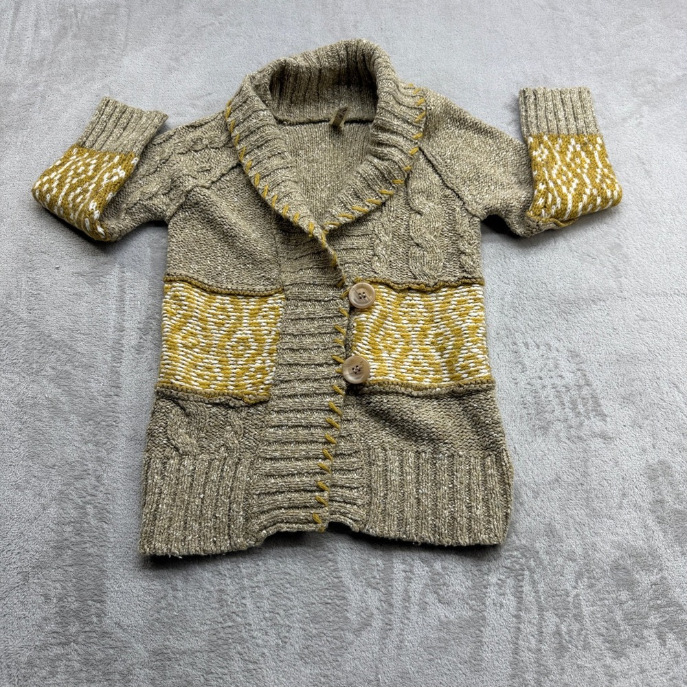 BKE Wool Blend Shawl Cardigan Sweater Womens Small Tan Mustard Cottagecore Boho